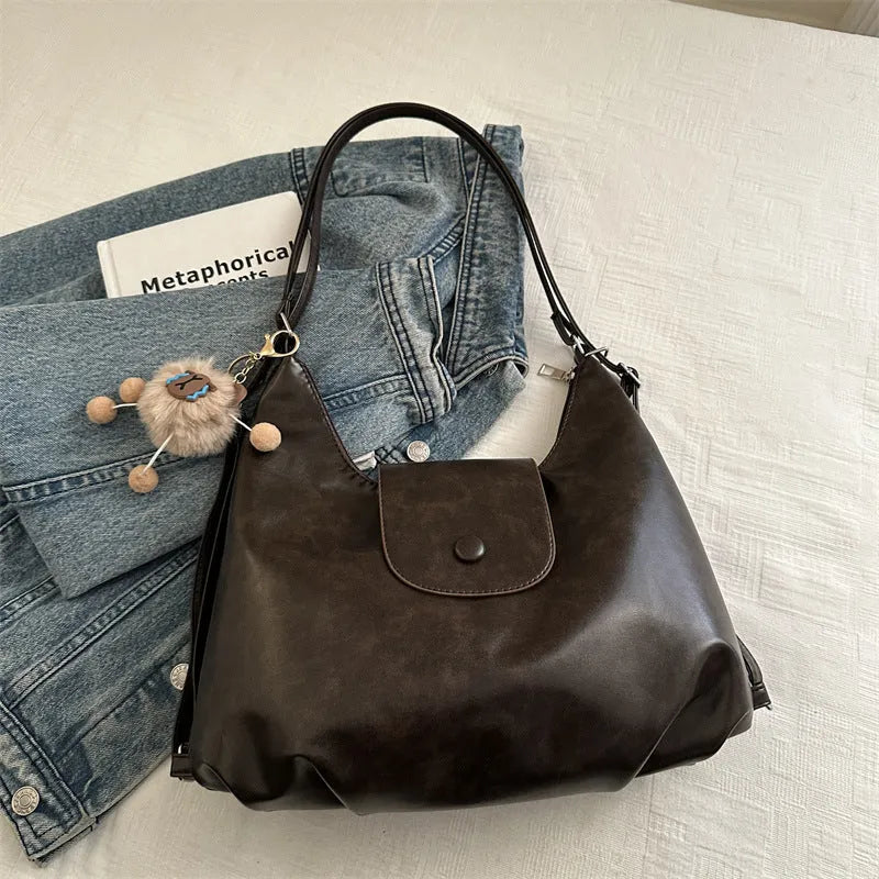 PU leather women's shoulder bag in urban style with mobile phone compartment