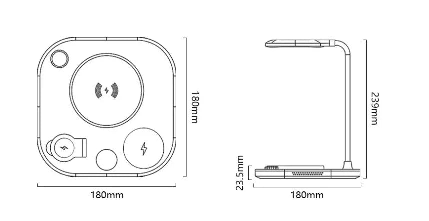 15W wireless magnetic charger with desk lamp base and Type-C cable in black, green, or white