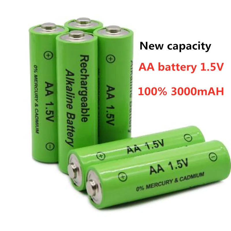 Five industrial-grade alkaline rechargeable AA batteries with 3000mAh capacity