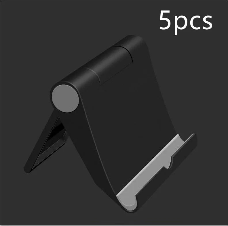 Black PE folding phone and tablet stand shown at an angle on a white background.