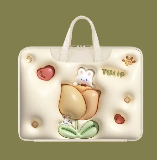 Inflatable PU leather laptop bag in cat beige colour with luggage strap, suitable for 13 to 15.6 inch laptops.