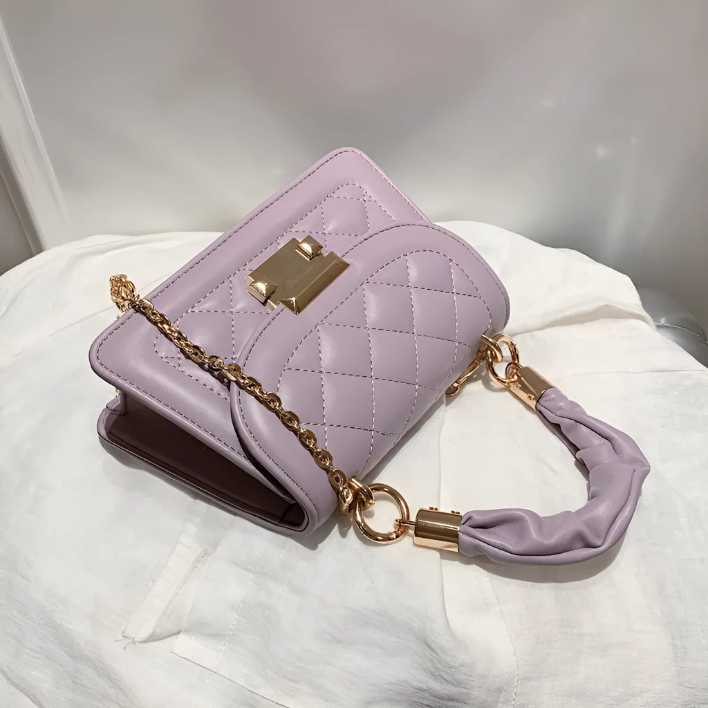 PU women's messenger bag with rhombus square design and crossbody strap in purple colour