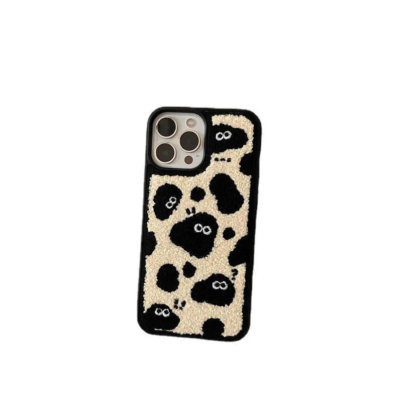 Black plush fairy funny phone case back cover for iPhone 13 Pro Max, 13 Pro, 12, 11, and XS Max