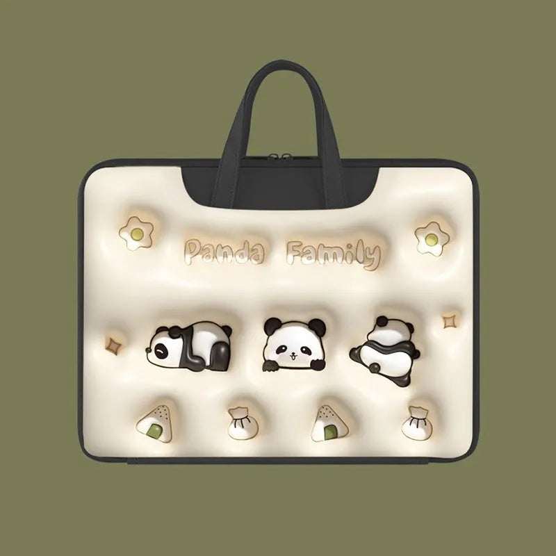 Inflatable PU leather laptop bag in cat beige colour with luggage strap, suitable for 13 to 15.6 inch laptops.