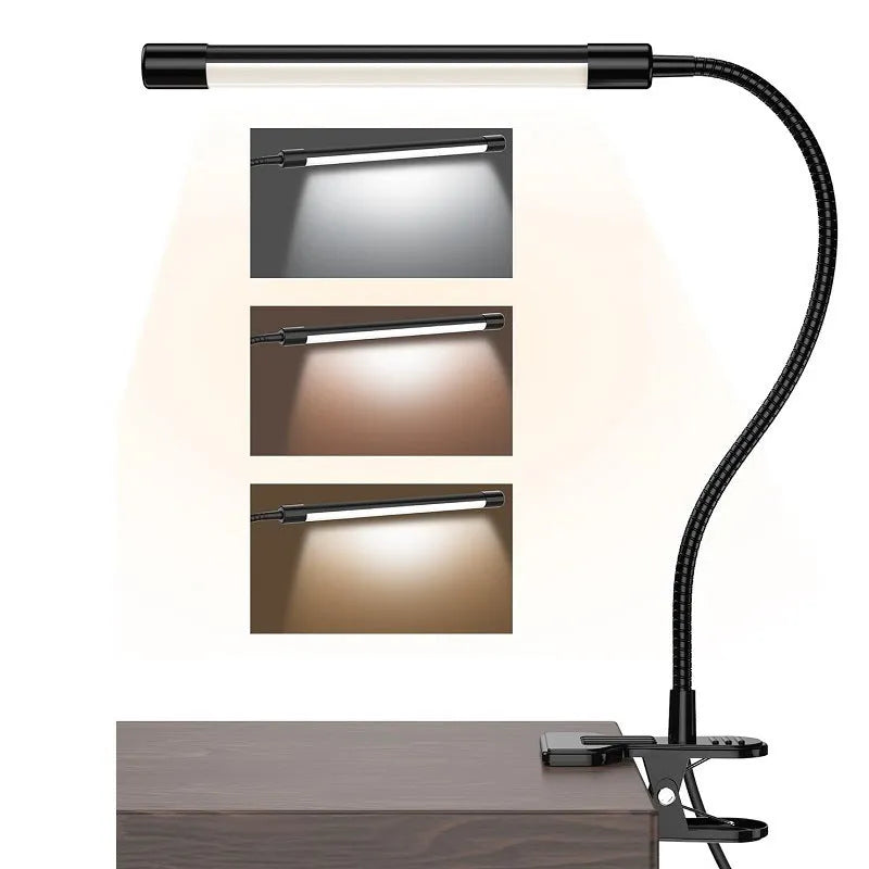 Black and white USB LED desk lamp with 26cm length for student dormitory study lighting