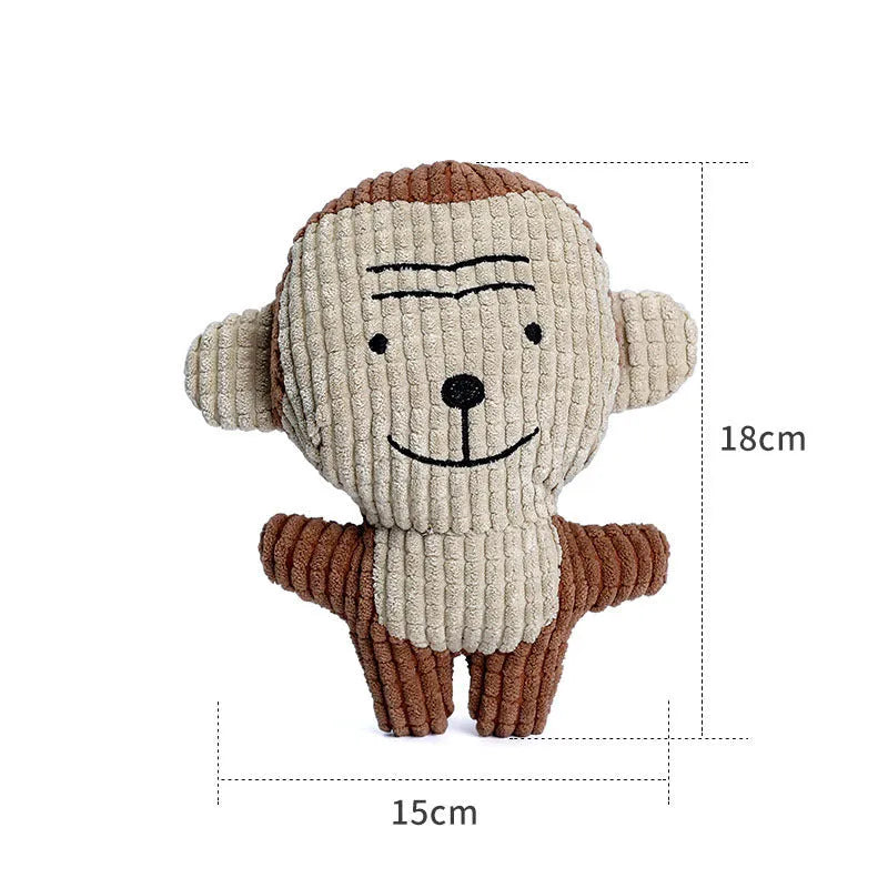 Animal shape plush dog chew toy with squeaker in bright colours