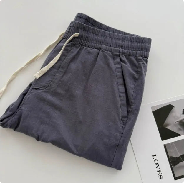 Men's casual loose straight pants with drawstring waist in beige colour option