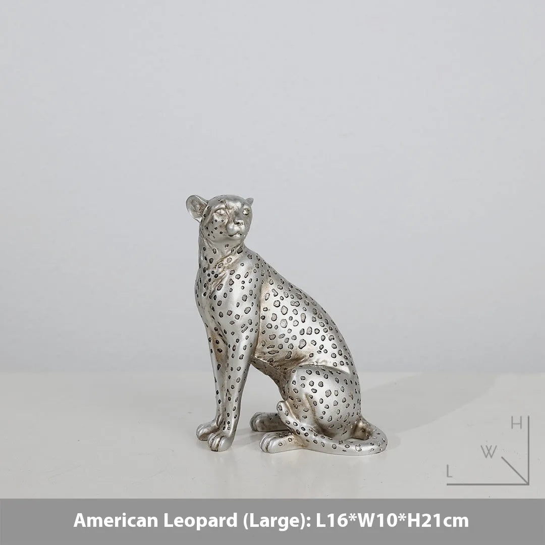 Resin leopard ornament in American Leopard colour on wooden shelf