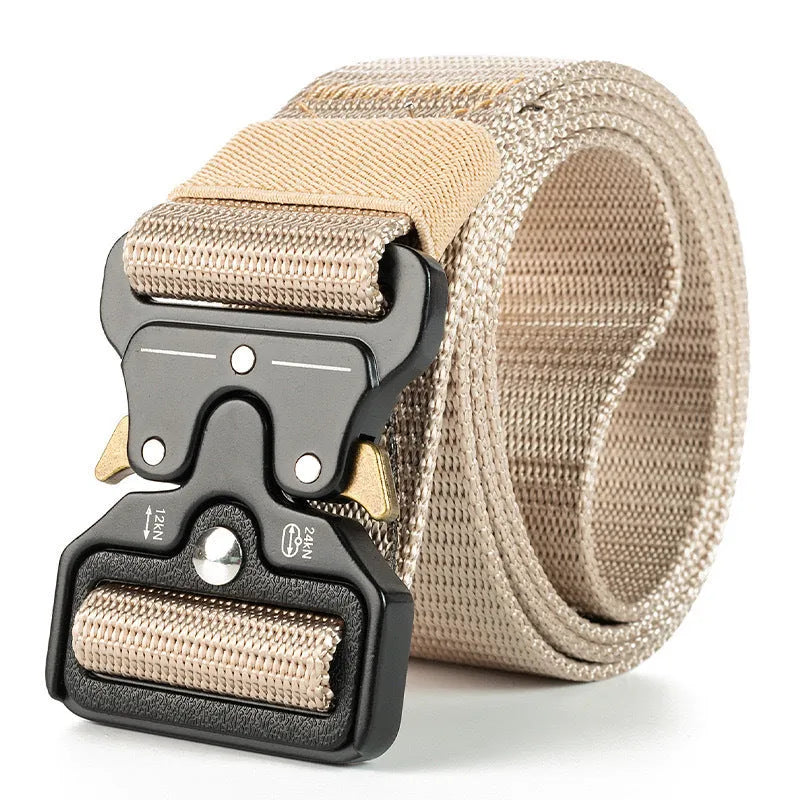 Men's thick canvas tactical belt with alloy release buckle in Army Green colour.