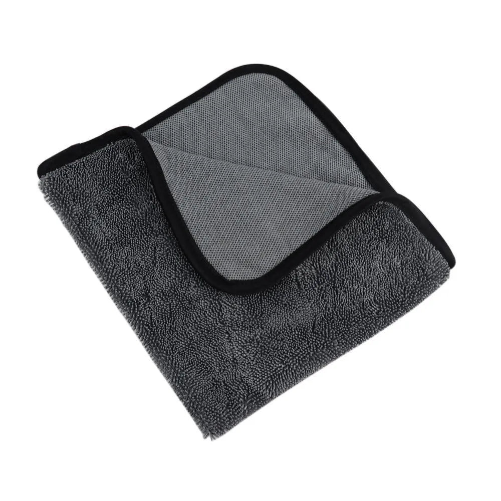 Grey 40x40 cm microfiber car wash towel for drying vehicles.