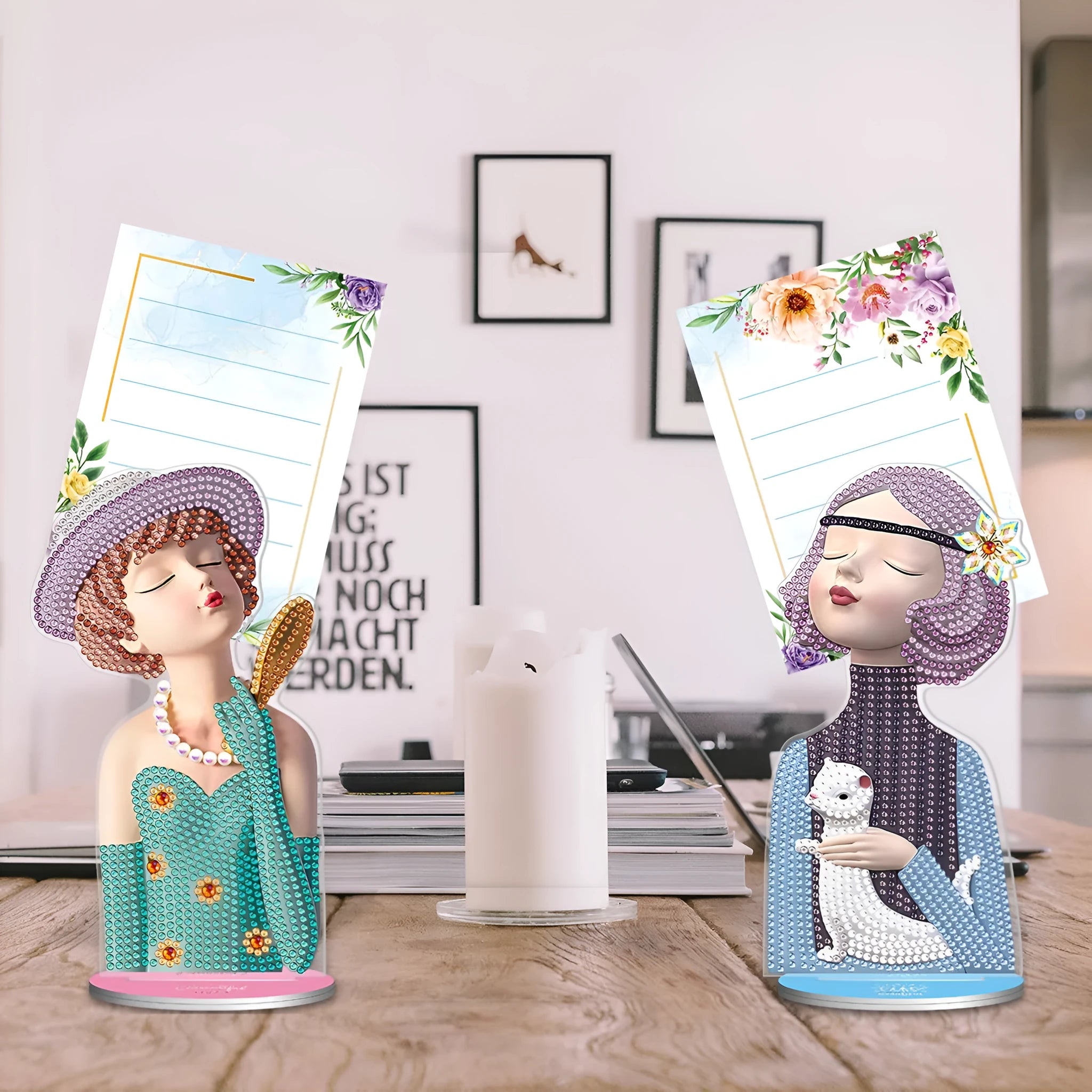 Handmade diamond painting desktop decoration with note clip, American style frameless design