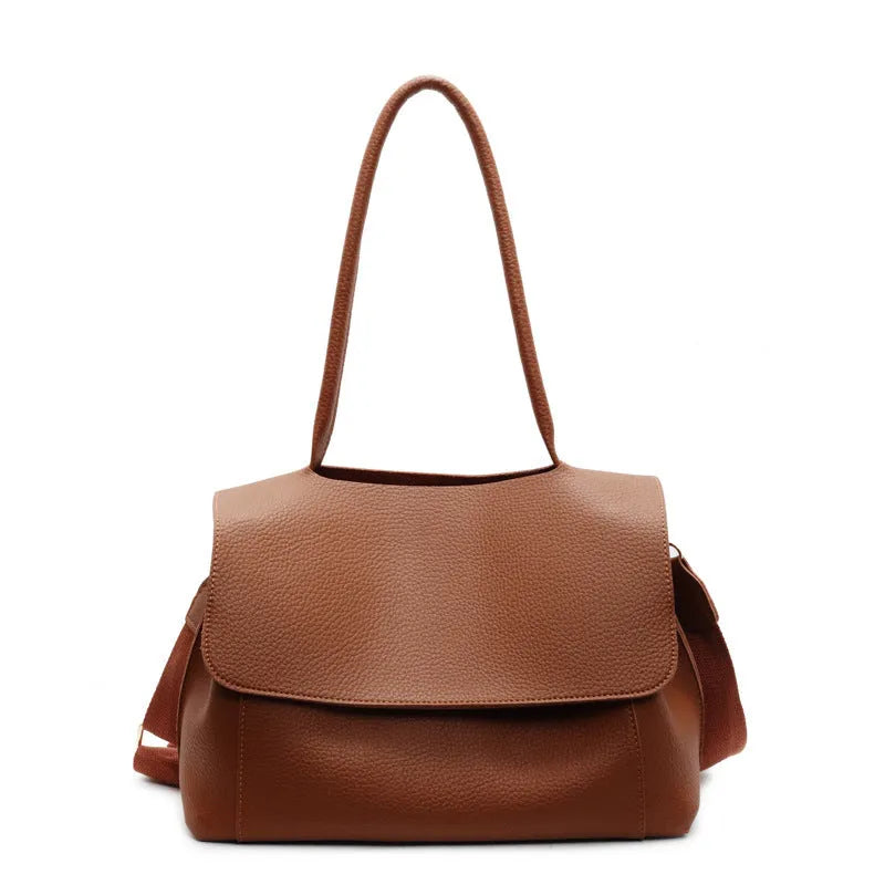 Horizontal square PU leather tote bag with double shoulder straps in five colour options