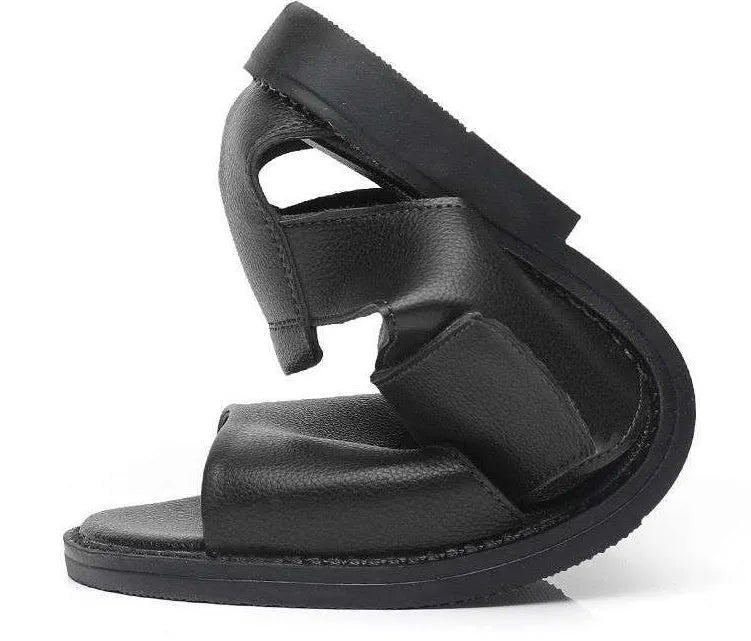 Men's black and brown Roman-style casual sandals with open-toe design and rubber soles