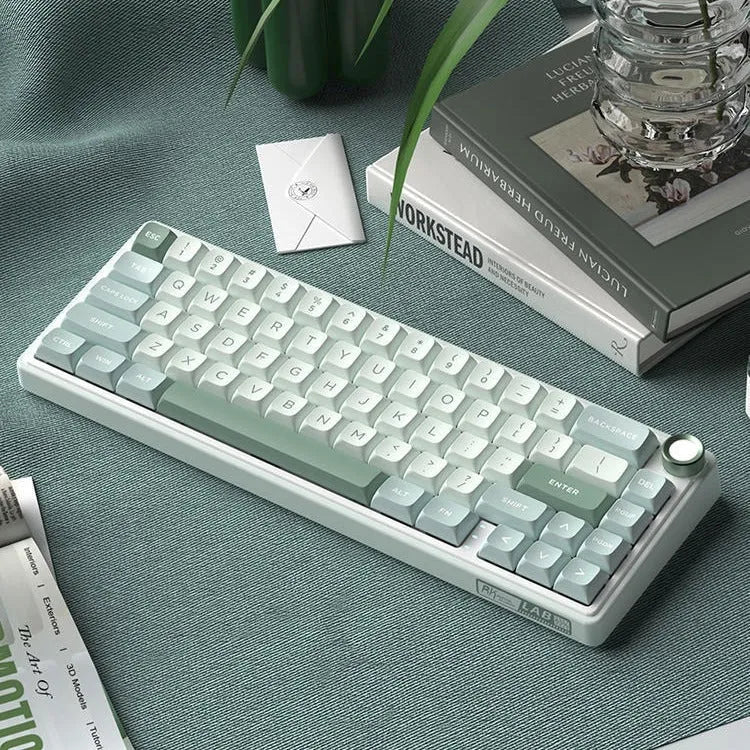 White wireless mechanical keyboard with RGB backlighting and mechanical switches on a desk