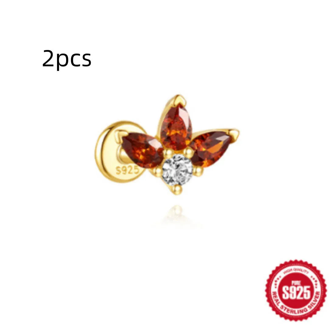 S925 sterling silver water drop earrings with flat spiral puncture design in single gold colour