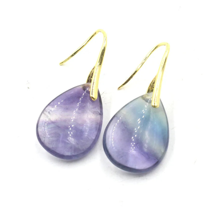 Crystal geometric water drop earrings with electroplated fittings in amethyst colour option