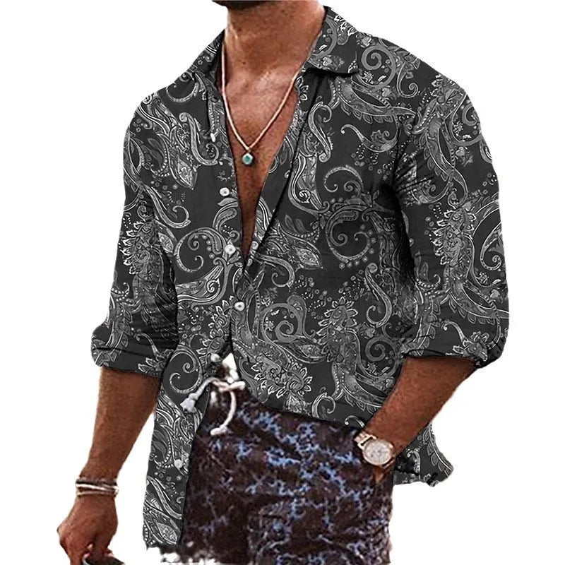 Men's loose fit shirt with 3D floral pattern digital printing in polyester fabric