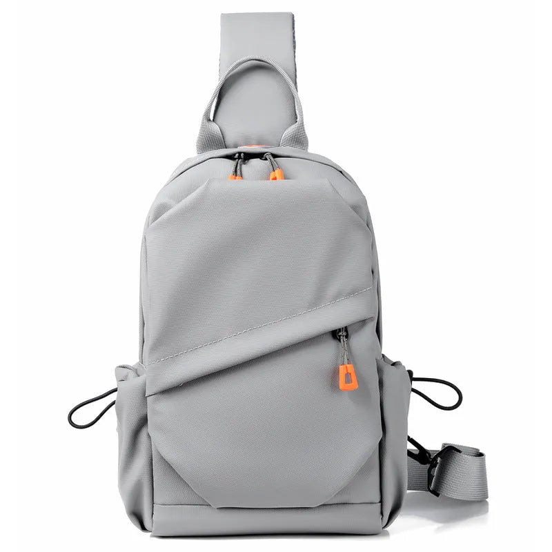 Men's black casual crossbody bag with a single shoulder strap made from polyester.