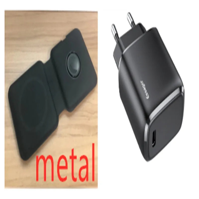 White foldable dual magnetic wireless charging dock showing 180° folding mechanism and Type-C port