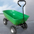 Green four-wheel plastic dump truck for agricultural tools with steel frame