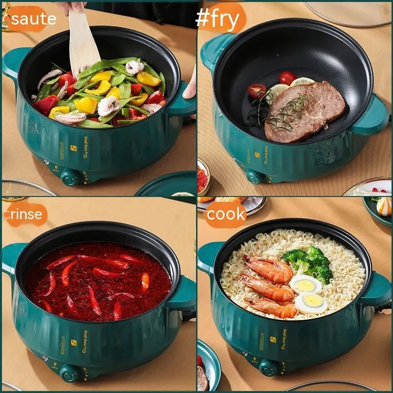 White or green stainless steel non-stick electric hot pot with multiple cooking functions