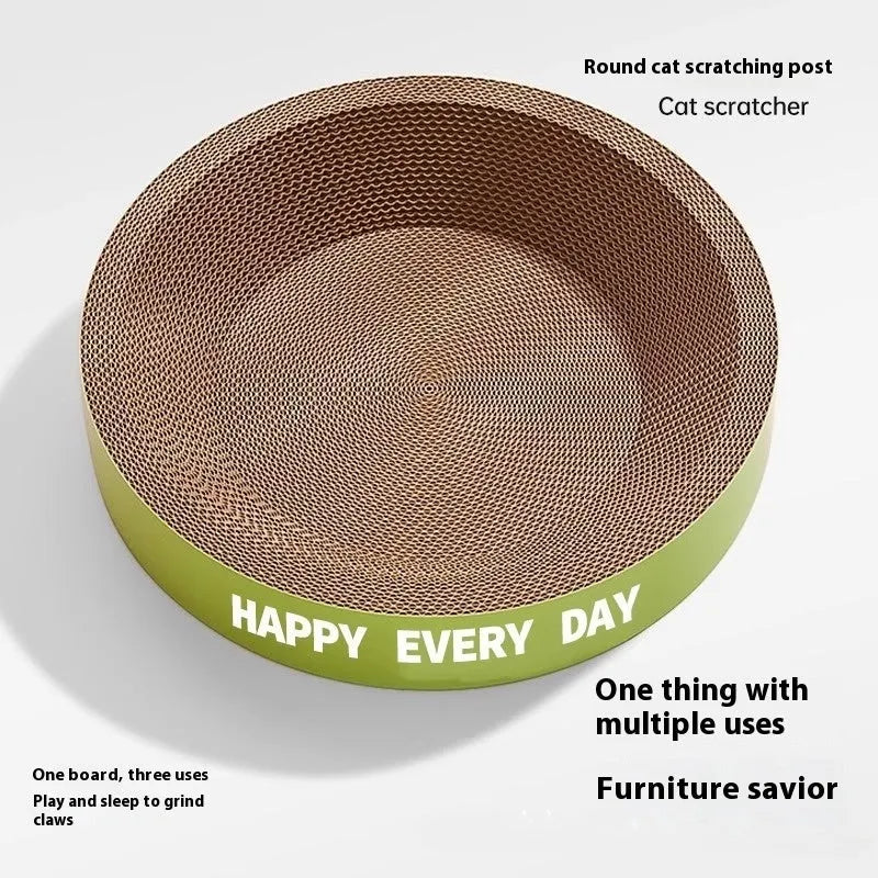 Round green cat scratching board nest bed with removable cushion and replaceable cardboard base