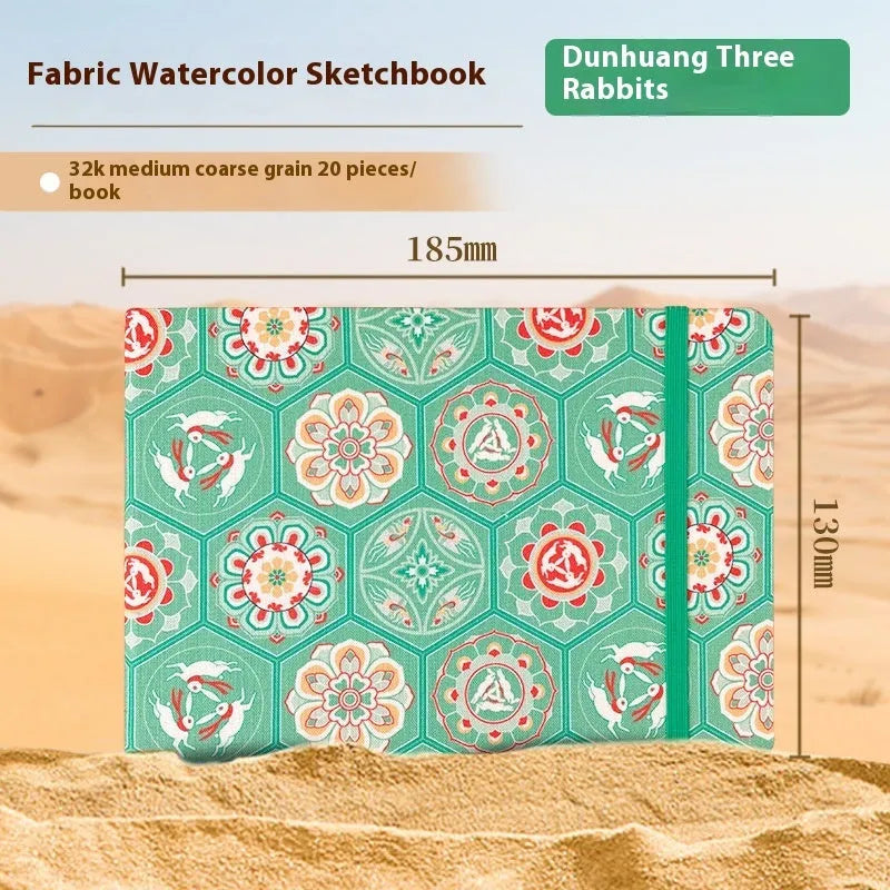 Feiluniao handmade fabric watercolour notebook with artistic cover design, 185mm length for portable sketching