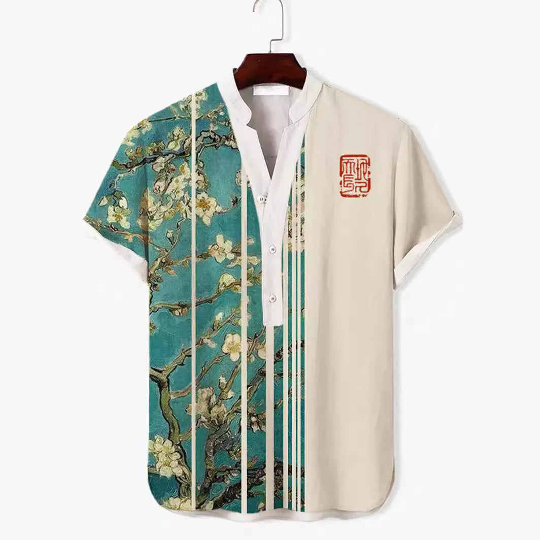 Men's 3D digital animal print short sleeve shirt in polyester fabric showing vibrant design