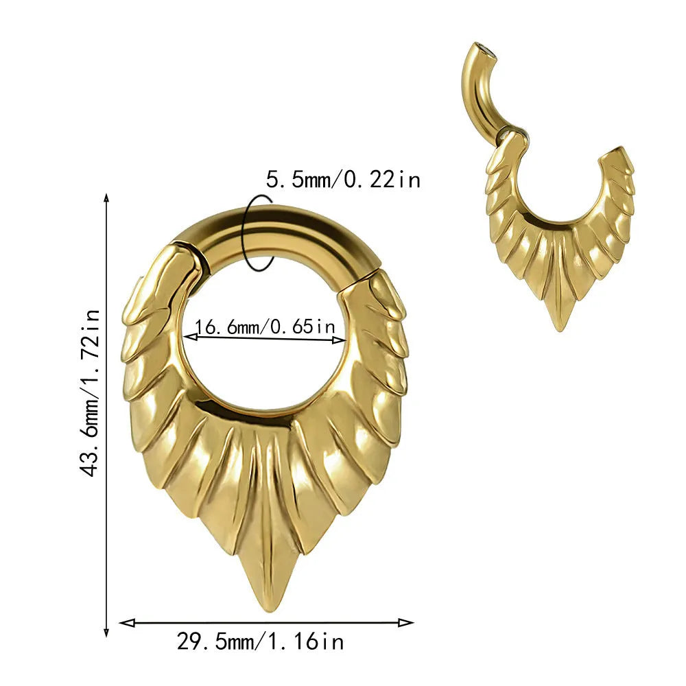 Stainless steel drop-shaped auricle ear extender with round hanging egg detail.