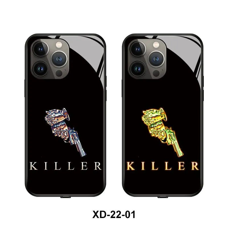 Glow-in-the-dark luminous iPhone case showing technology design on TPU and tempered glass construction