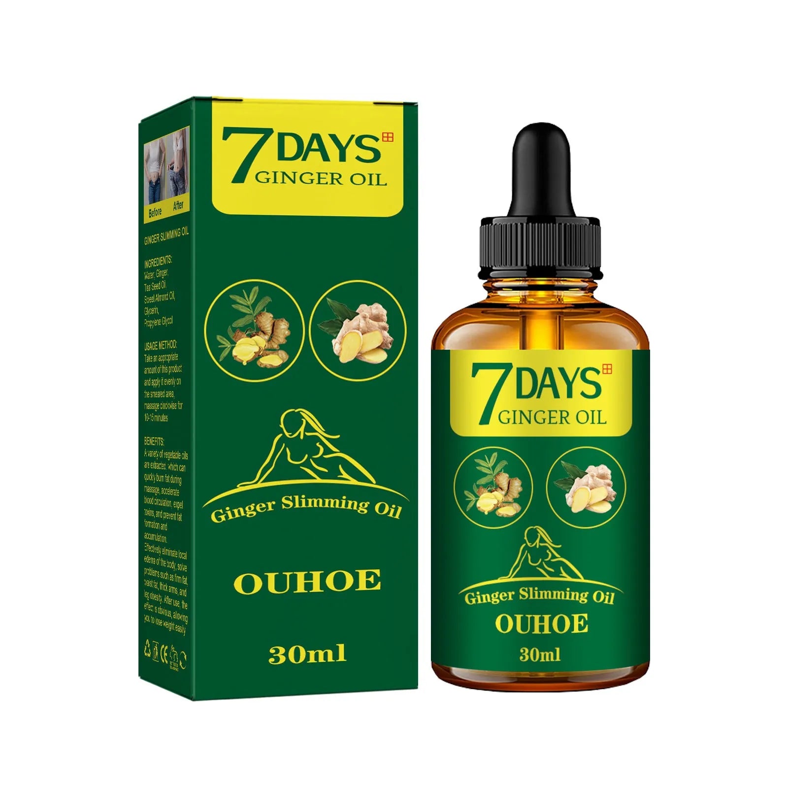30ml ginger body shaping firming oil bottle for thigh slimming and muscle tone