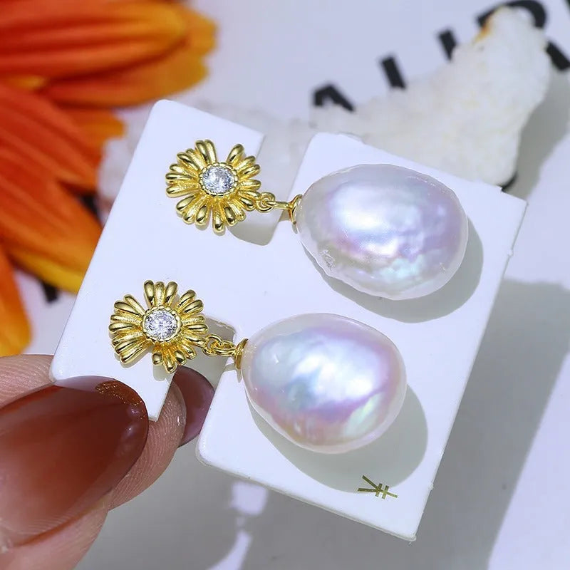 S925 sterling silver baroque flower earrings with matching ring holder in silver and gold options