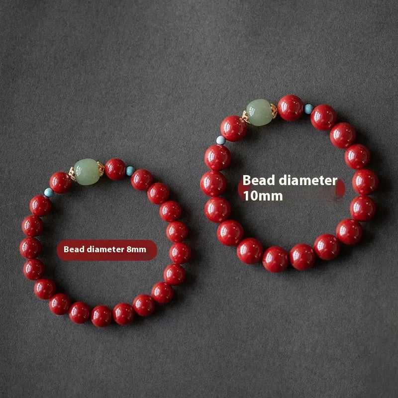 Purple gold sand cinnabar bracelet with geometric ellipse beads in 6mm, 8mm, or 10mm sizes.