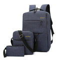 Men's USB charging computer bag three-piece set in black nylon with multiple compartments and air pillow belt