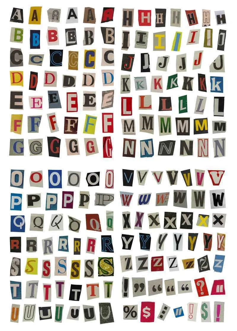 Set of printed vinyl decoration stickers showing English letters A, B, C, D, E and weekly words in a cute style.