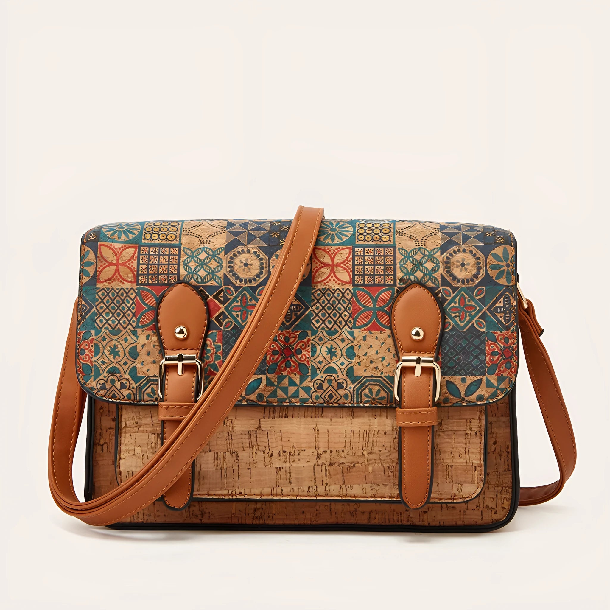 Women's printed PU crossbody bag showing large capacity design with single shoulder strap
