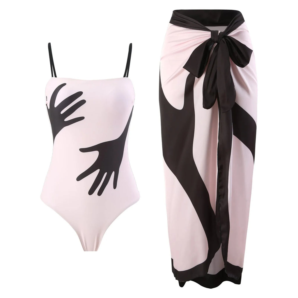 Women's polyester swimsuit bikini set with attached tulle skirt in S, M, L, XL sizes