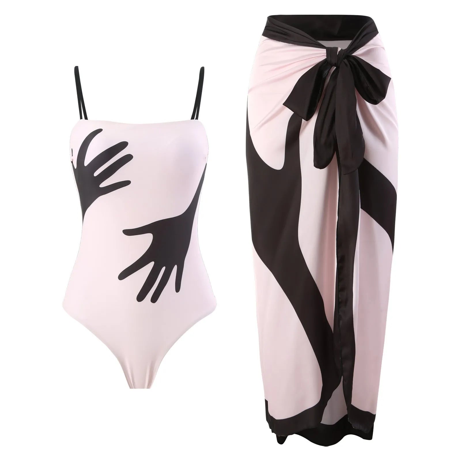 Women's polyester swimsuit bikini set with attached tulle skirt in S, M, L, XL sizes
