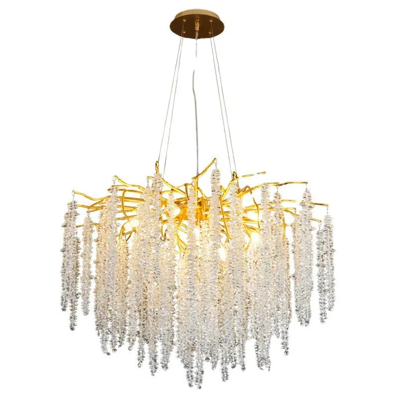 Crystal chandelier light fitting with aluminium alloy body and LED light source in multiple size options