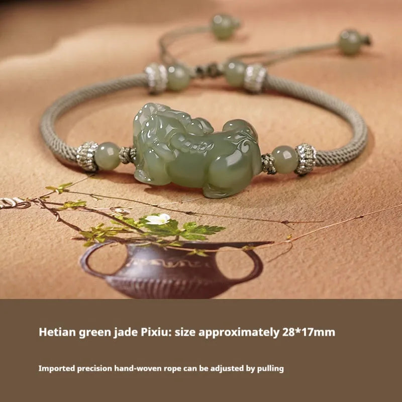 Women's Hetian jade bracelet with black and red braided ropes in Chinese style