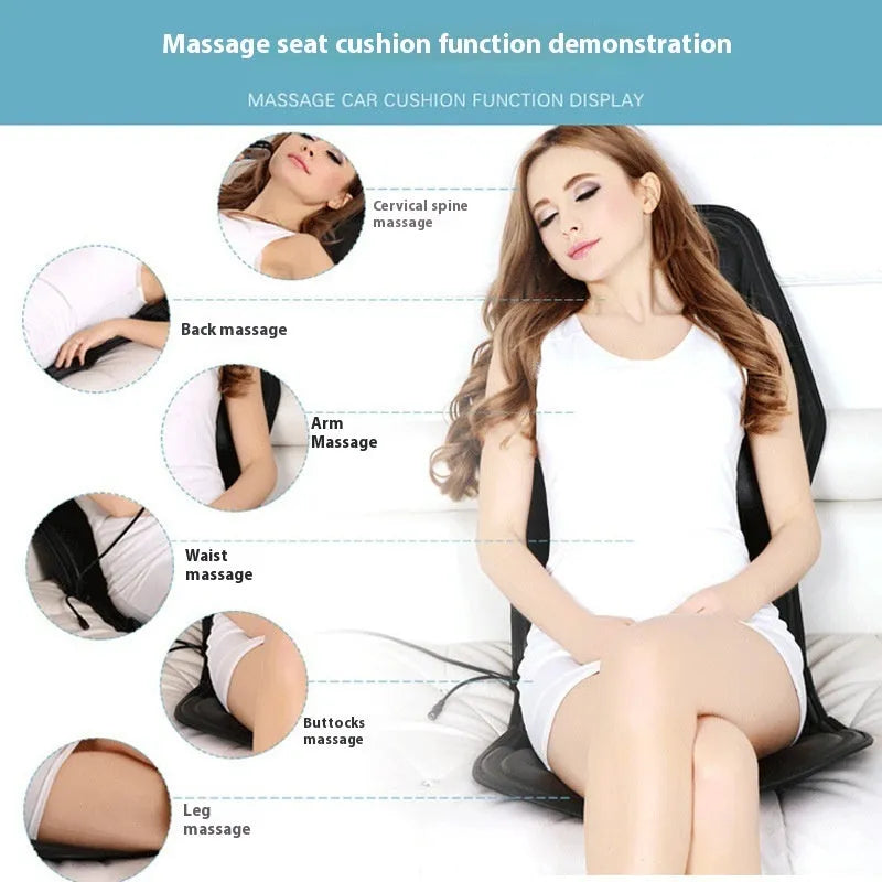 Black heating massage mat with infrared physiotherapy function and seat cushion design