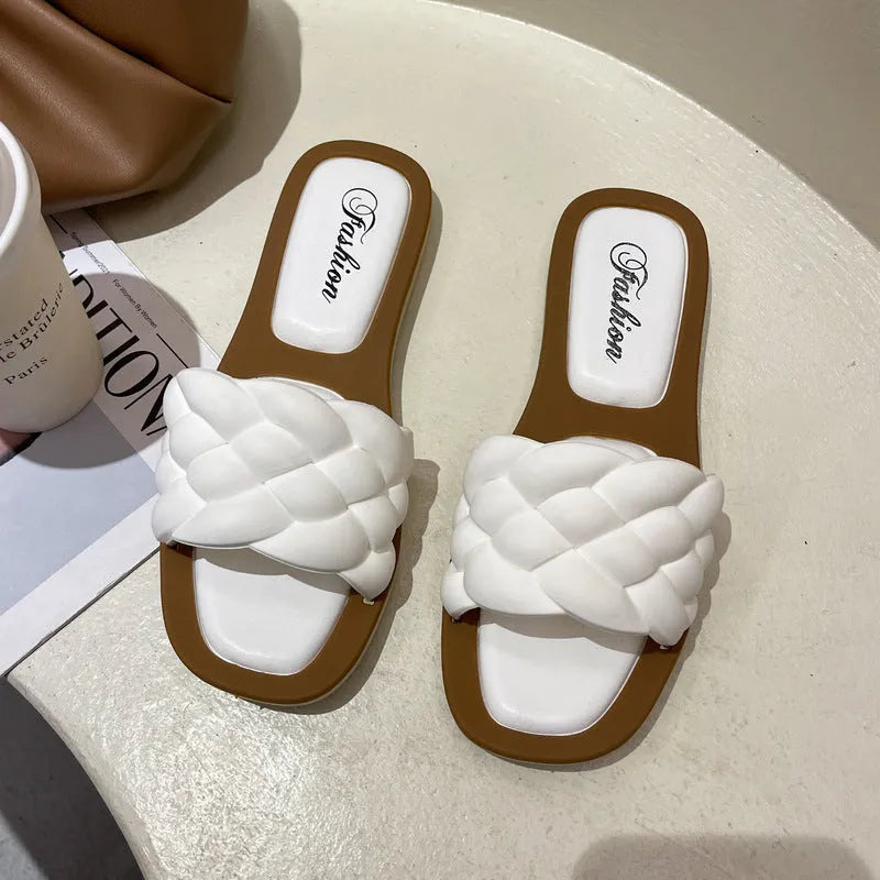 Women's white PVC beach sandals with plaid pattern and thick anti-skid soles