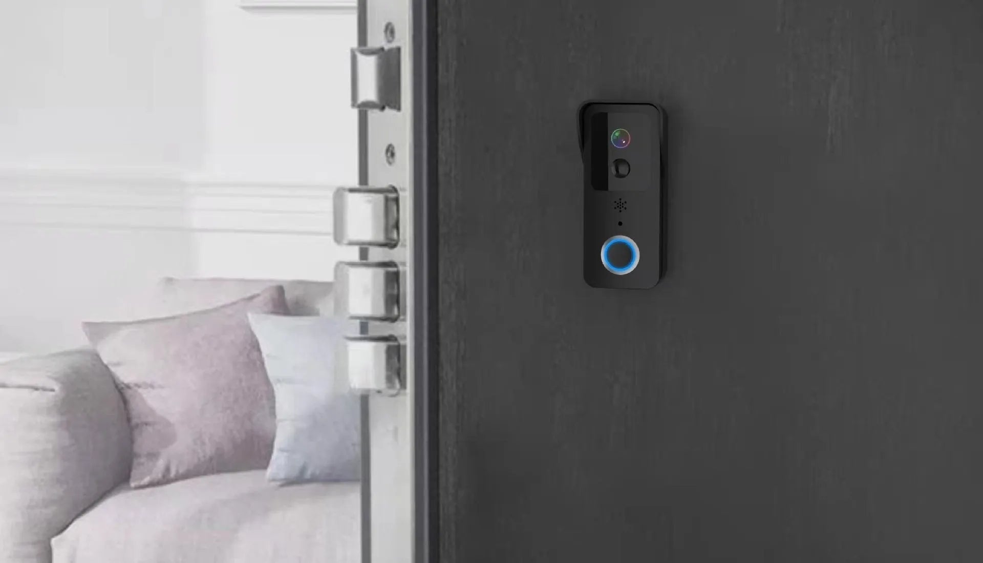 Black and white waterproof smart home visual doorbell with app connectivity for remote security monitoring