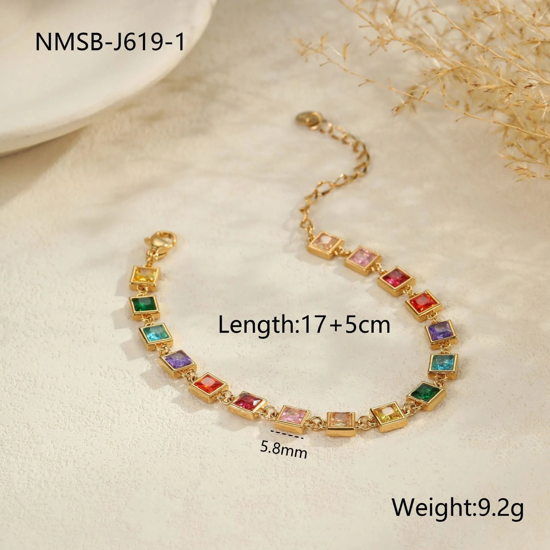 18K gold plated stainless steel women's bracelet showing geometric heart, circle and square design options