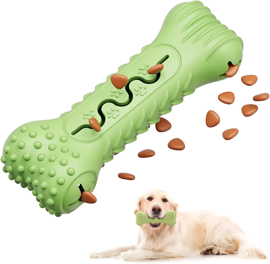 Blue bone-shaped dog chew toy made from natural rubber with textured surface for teeth cleaning