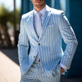 Men's British-style suit jacket with blue-white buttons and straight hem design