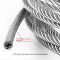 Coiled 304 stainless steel multi-strand security wire rope for anti-theft use.