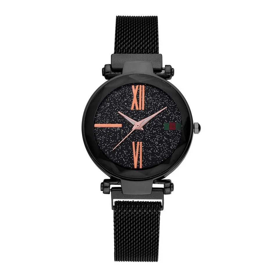 Women's magnetic clasp watch with round 32mm dial in rose gold, stainless steel strap