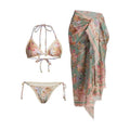 Women's floral bikini swimsuit set with removable skirt in creamy-white beige colour