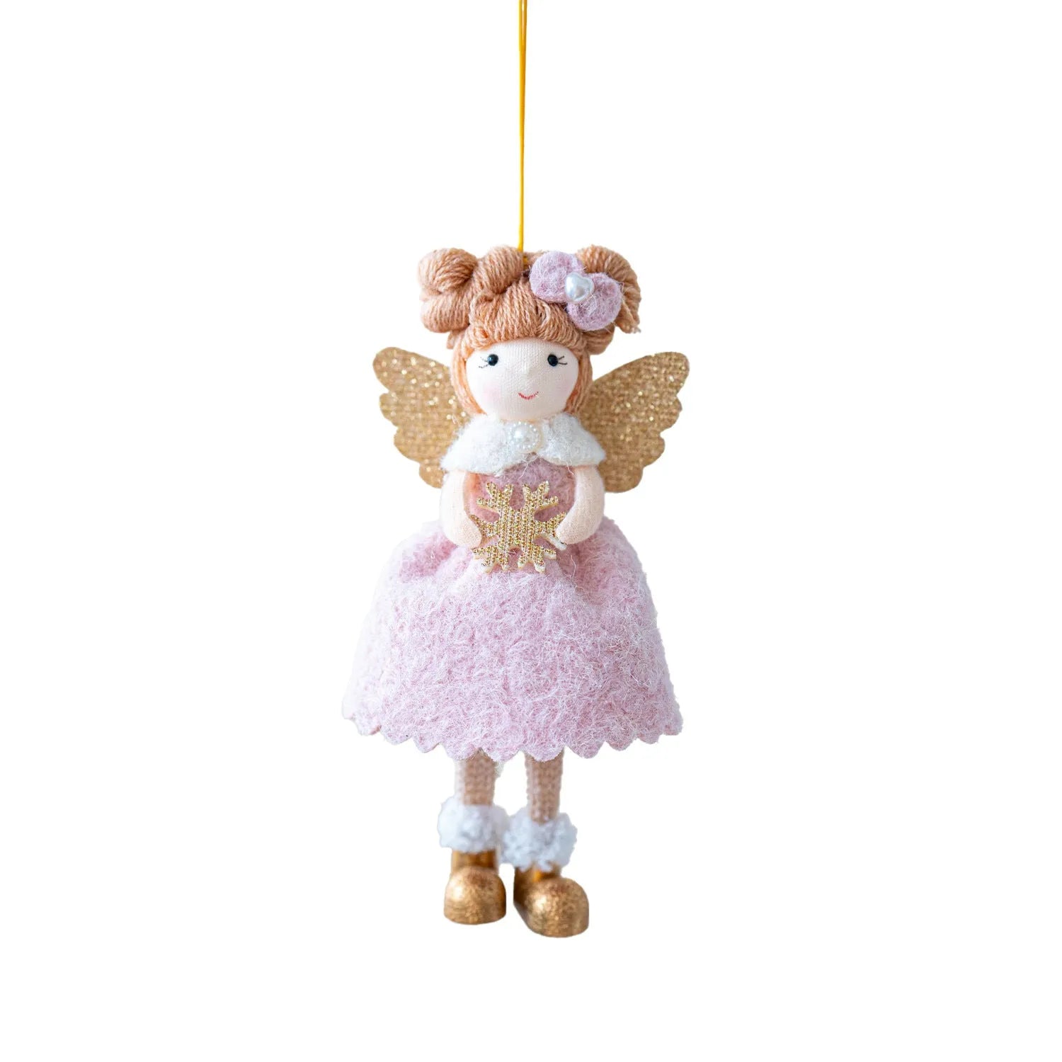 Pink and white cloth Christmas angel wings plush pendant with modern design for tree decoration